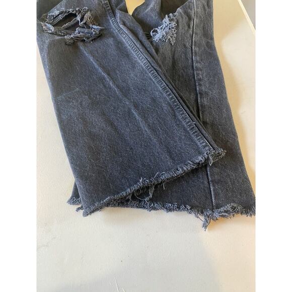 Zara Jeans Womens Sz 2 High Rise Black Distressed Wide Leg Denim Raw Hem Thrash - Picture 5 of 10